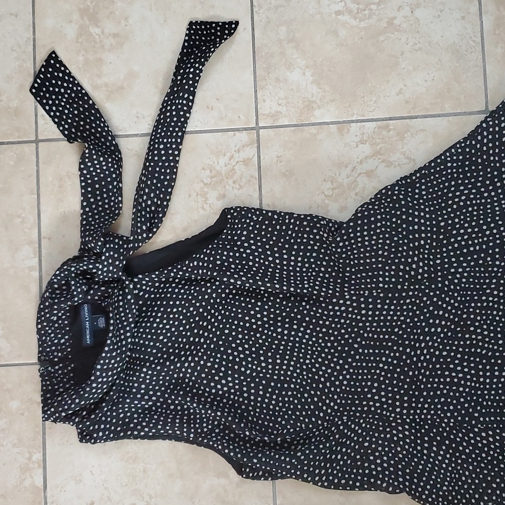 American Living Black White Polka-dot Dress Sleeveless Adjustable Neck String s4 - Picture 2 of 11
